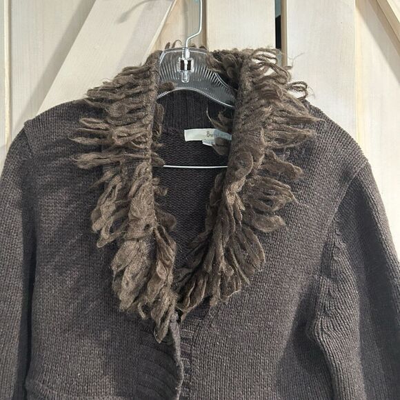 Boden Womens Wool Knit Cardigan Sweater 8 Brown Pockets Buttons Faux Fur - Picture 2 of 11